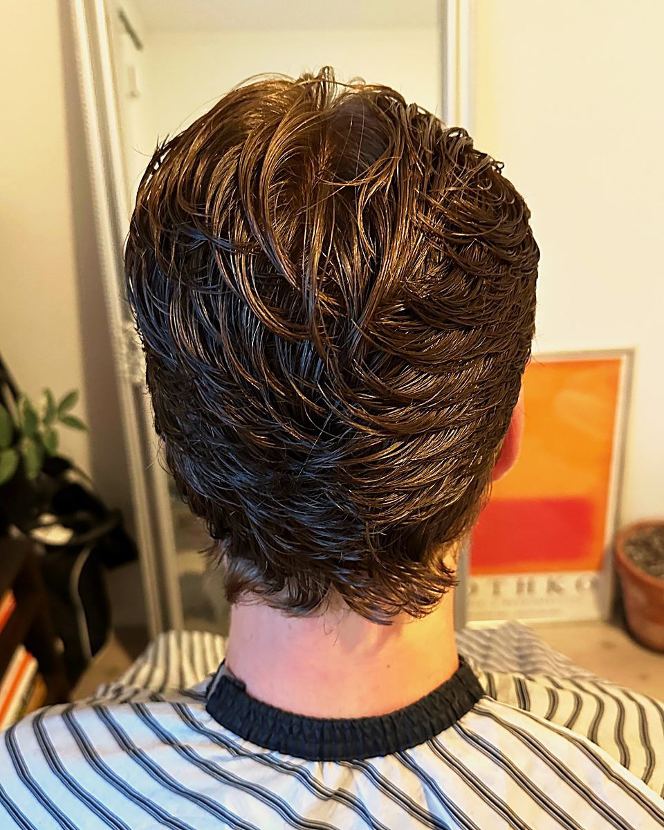 Layered modern mullet from behind